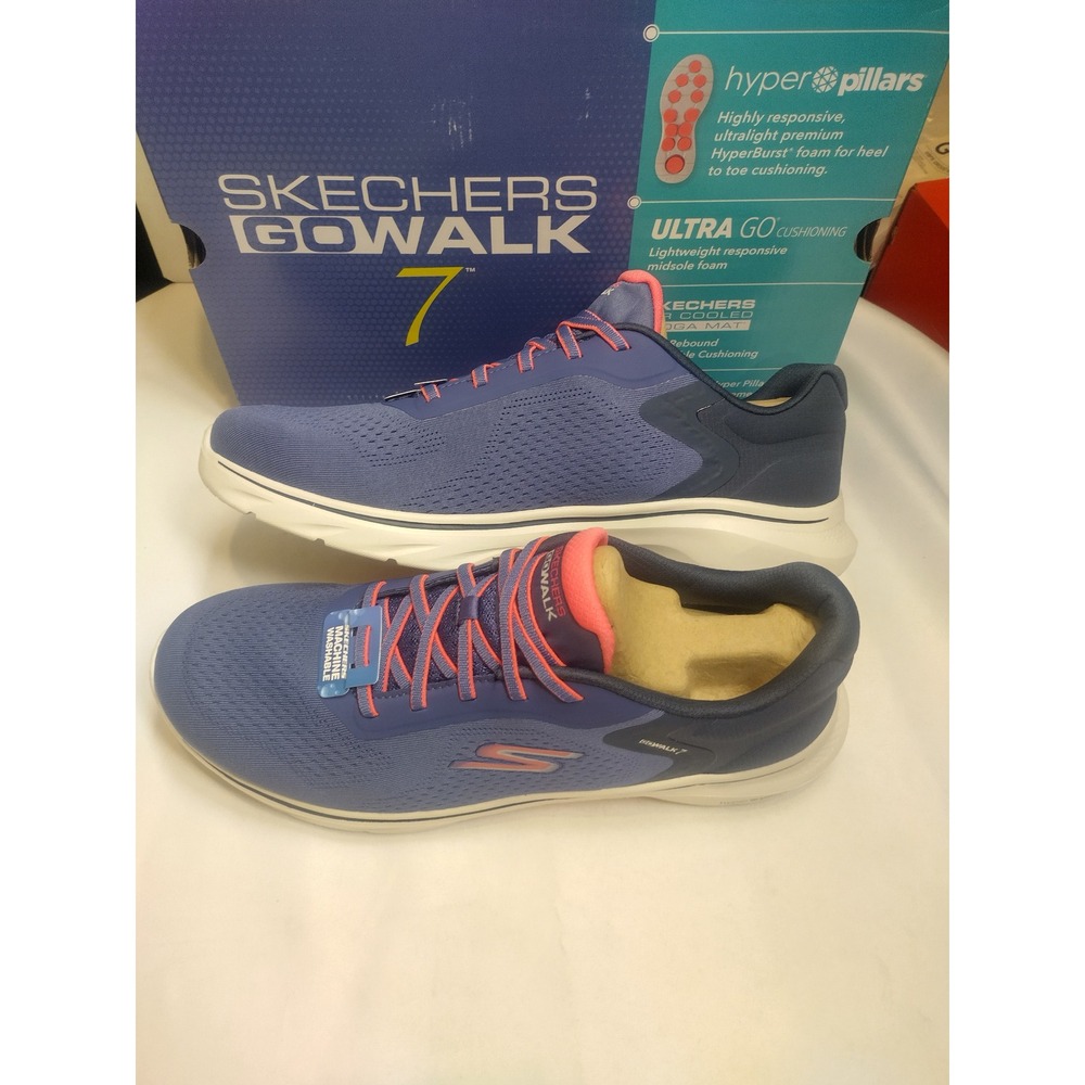 Skechers Go Walk 7 Cosmic Waves Navy Coral Sneakers 125215 NVCL Womens 13 NEW